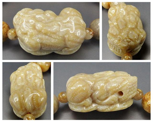 特注品逸品天然石菊花石手彫りヒキュウ10mmブレスレットオリジナル < 男性アクセサリー/時計  特注品逸品天然石菊花石手彫りヒキュウ10mmブレスレットオリジナル < 男性アクセサリー/時計の