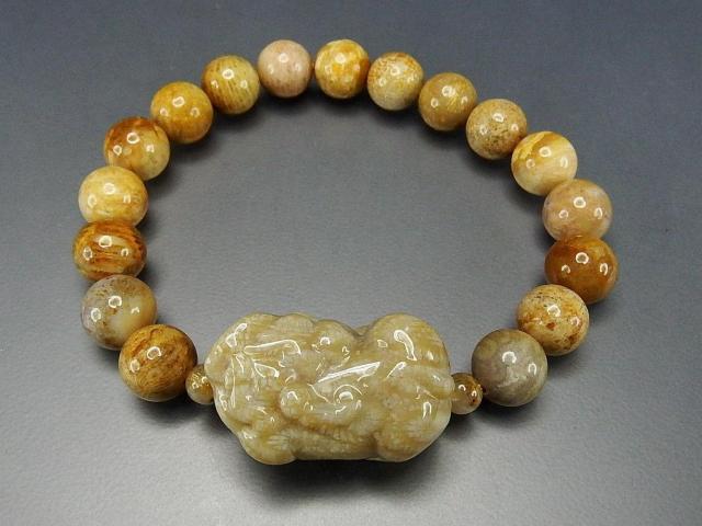 特注品逸品天然石菊花石手彫りヒキュウ10mmブレスレットオリジナル < 男性アクセサリー/時計  特注品逸品天然石菊花石手彫りヒキュウ10mmブレスレットオリジナル < 男性アクセサリー/時計の