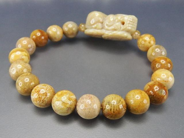 特注品逸品天然石菊花石手彫りヒキュウ10mmブレスレットオリジナル < 男性アクセサリー/時計  特注品逸品天然石菊花石手彫りヒキュウ10mmブレスレットオリジナル < 男性アクセサリー/時計の