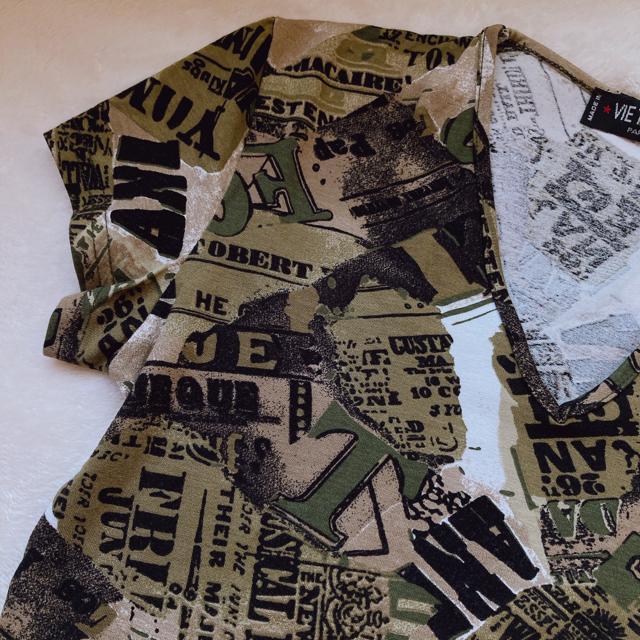 VIE TA VIE 英字 アーミー Vネック 半袖 Tシャツ カットソー  F N2m < 女性ファッション  VIE TA VIE 英字 アーミー Vネック 半袖 Tシャツ カットソー  F N2m < 女性ファッションの