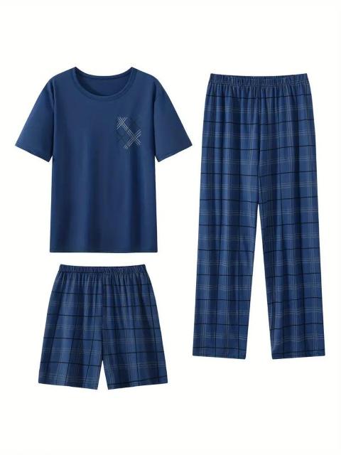 爆ヤス価格1990円★3枚セットのメンズ夏用軽量パジャマセット - 半袖&ショーツ3枚セット USAサイズM(日本サイズXL)紺 < 男性ファッション 爆ヤス価格1990円★3枚セットのメンズ夏用軽量パジャマセット - 半袖&ショーツ3枚セット USAサイズM(日本サイズXL)紺 < 男性ファッションの