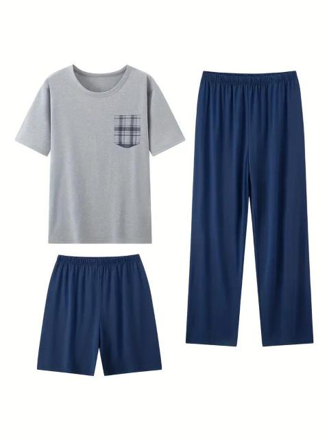 爆ヤス価格1990円★3枚セットのメンズ夏用軽量パジャマセット - 半袖&ショーツ3枚セット USAサイズM(日本サイズXL)紺 < 男性ファッション 爆ヤス価格1990円★3枚セットのメンズ夏用軽量パジャマセット - 半袖&ショーツ3枚セット USAサイズM(日本サイズXL)紺 < 男性ファッションの