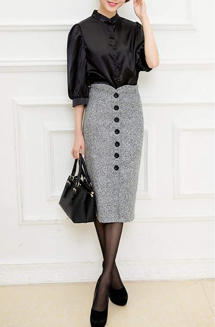 期間限定SALE●スタイルUP●フロントボタン ペンシルスカート●グレー < 女性ファッション  期間限定SALE●スタイルUP●フロントボタン ペンシルスカート●グレー < 女性ファッションの