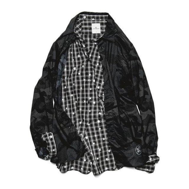新品 uniform experiment DOUBLE LAYERD SHIRT 1 迷彩 チェック柄 レイヤード シャツ < ブランド 新品 uniform experiment DOUBLE LAYERD SHIRT 1 迷彩 チェック柄 レイヤード シャツ < ブランドの
