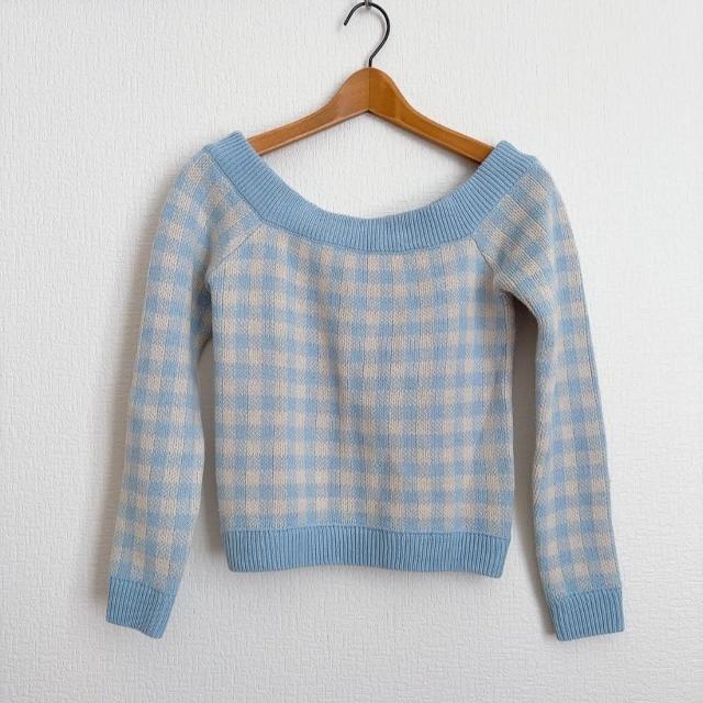 ◆moussy/マウジー◆ギンガムチェック柄ニット★水色F*秋コーデ♪美品 < ブランド  ◆moussy/マウジー◆ギンガムチェック柄ニット★水色F*秋コーデ♪美品  < ブランドの