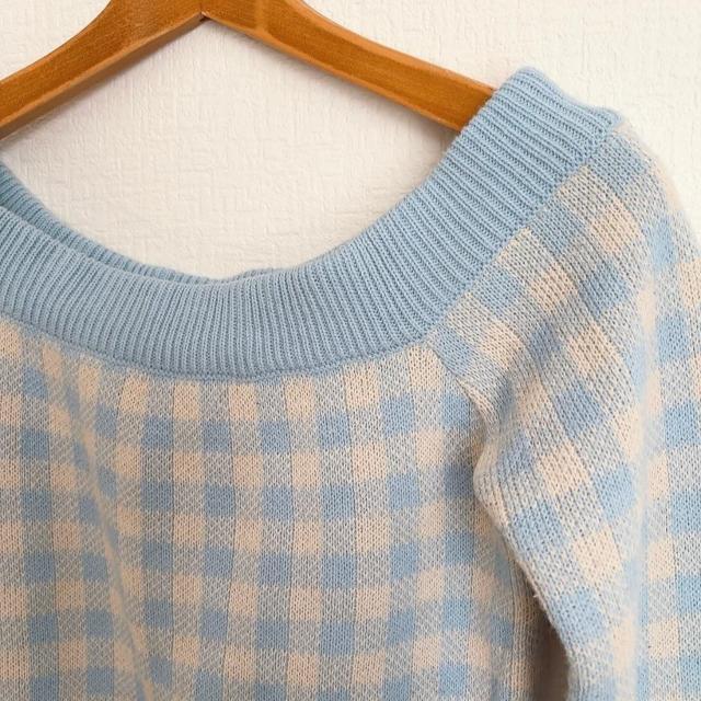 ◆moussy/マウジー◆ギンガムチェック柄ニット★水色F*秋コーデ♪美品 < ブランド  ◆moussy/マウジー◆ギンガムチェック柄ニット★水色F*秋コーデ♪美品 < ブランドの