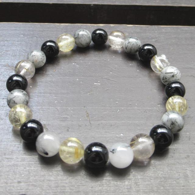 ルチルクォーツxブラックルチルxオニキスブレスレット < 男性アクセサリー/時計 ルチルクォーツxブラックルチルxオニキスブレスレット < 男性アクセサリー/時計の