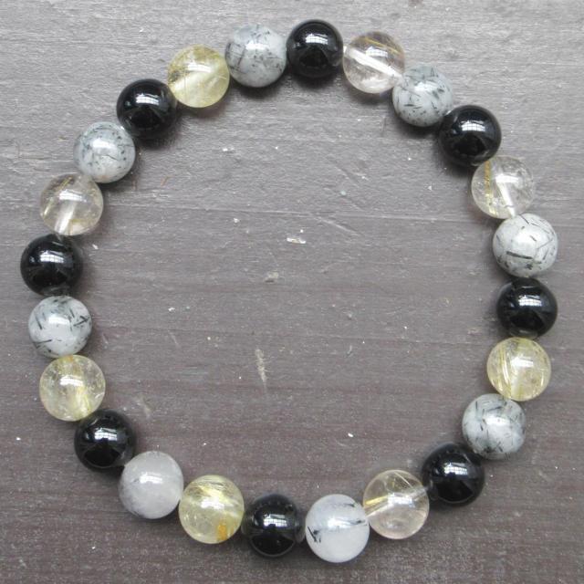 ルチルクォーツxブラックルチルxオニキスブレスレット < 男性アクセサリー/時計 ルチルクォーツxブラックルチルxオニキスブレスレット < 男性アクセサリー/時計の