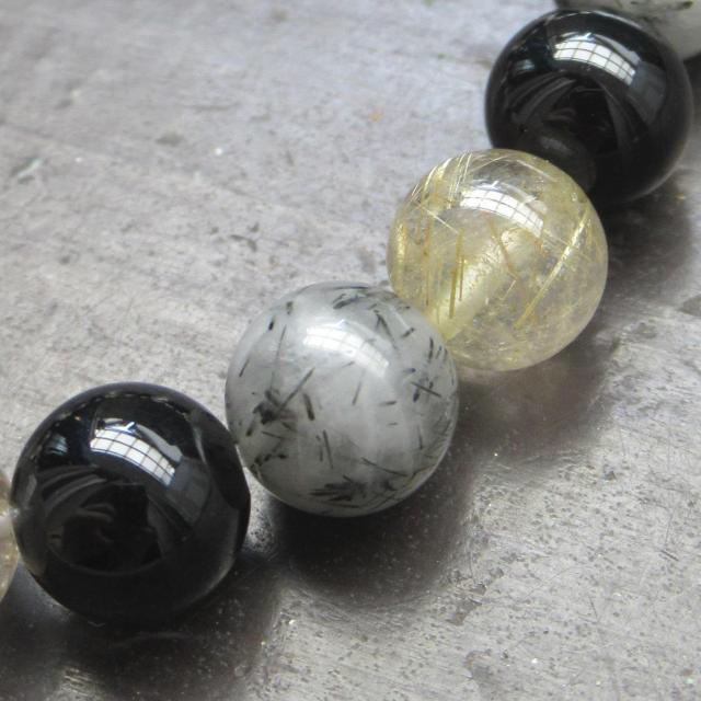 ルチルクォーツxブラックルチルxオニキスブレスレット < 男性アクセサリー/時計 ルチルクォーツxブラックルチルxオニキスブレスレット < 男性アクセサリー/時計の