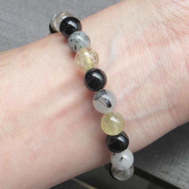 ルチルクォーツxブラックルチルxオニキスブレスレット < 男性アクセサリー/時計 ルチルクォーツxブラックルチルxオニキスブレスレット < 男性アクセサリー/時計の