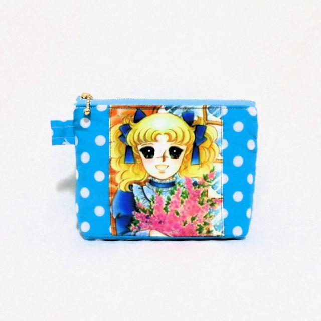 ◆キャンディキャンディ◆花束×青白ドット◆ファスナーポーチ【ミニ】 < 女性ファッション  ◆キャンディキャンディ◆花束×青白ドット◆ファスナーポーチ【ミニ】  < 女性ファッションの