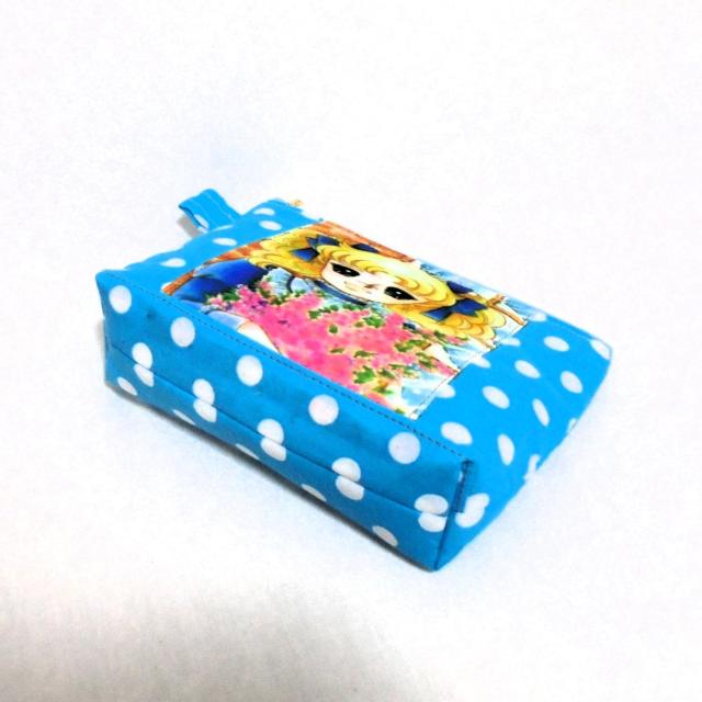 ◆キャンディキャンディ◆花束×青白ドット◆ファスナーポーチ【ミニ】 < 女性ファッション  ◆キャンディキャンディ◆花束×青白ドット◆ファスナーポーチ【ミニ】 < 女性ファッションの