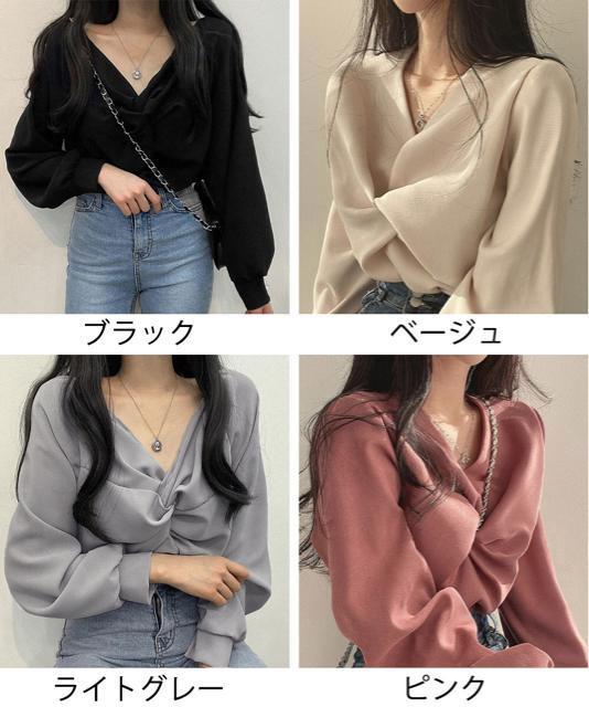 送料無料 新品 フロントねじり シャツブラウス Vネック < 女性ファッション  送料無料 新品 フロントねじり シャツブラウス Vネック < 女性ファッションの