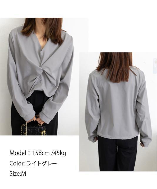 送料無料 新品 フロントねじり シャツブラウス Vネック < 女性ファッション  送料無料 新品 フロントねじり シャツブラウス Vネック < 女性ファッションの