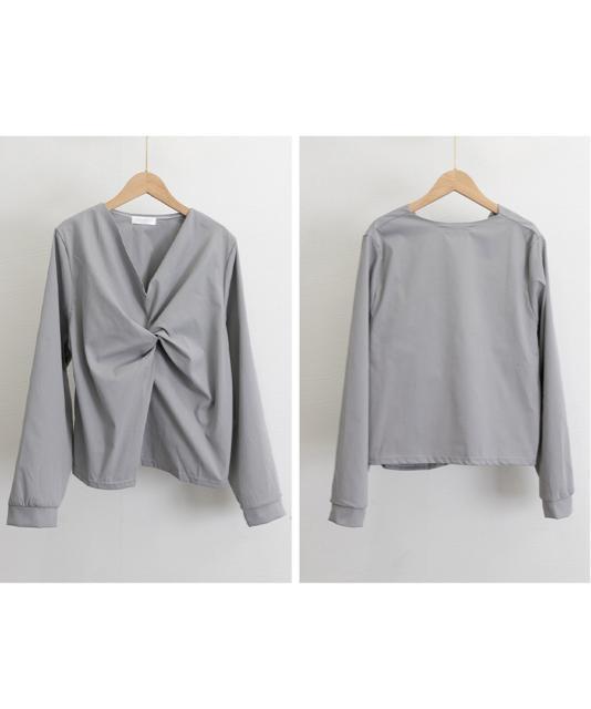 送料無料 新品 フロントねじり シャツブラウス Vネック < 女性ファッション  送料無料 新品 フロントねじり シャツブラウス Vネック < 女性ファッションの