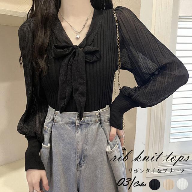 送料無料 新品 プリーツ リブニット トップス 異素材 < 女性ファッション  送料無料 新品 プリーツ リブニット トップス 異素材  < 女性ファッションの