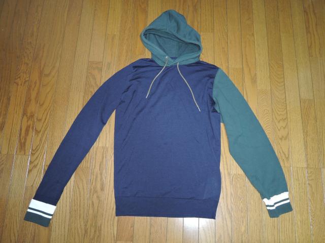 sacai サカイ × JOHN SMEDLEY ジョン スメドレー ニット切替 パーカー 1 紺緑 バイカラー 薄手 カットソー < ブランド  sacai サカイ × JOHN SMEDLEY ジョン スメドレー ニット切替 パーカー 1 紺緑 バイカラー 薄手 カットソー  < ブランドの