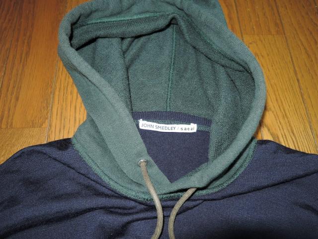 sacai サカイ × JOHN SMEDLEY ジョン スメドレー ニット切替 パーカー 1 紺緑 バイカラー 薄手 カットソー < ブランド  sacai サカイ × JOHN SMEDLEY ジョン スメドレー ニット切替 パーカー 1 紺緑 バイカラー 薄手 カットソー < ブランドの