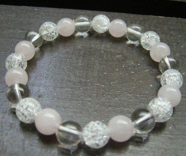 ☆恋愛運☆ローズクォーツxクラック水晶x水晶ブレスレット < 女性アクセサリー/時計 ☆恋愛運☆ローズクォーツxクラック水晶x水晶ブレスレット < 女性アクセサリー/時計の