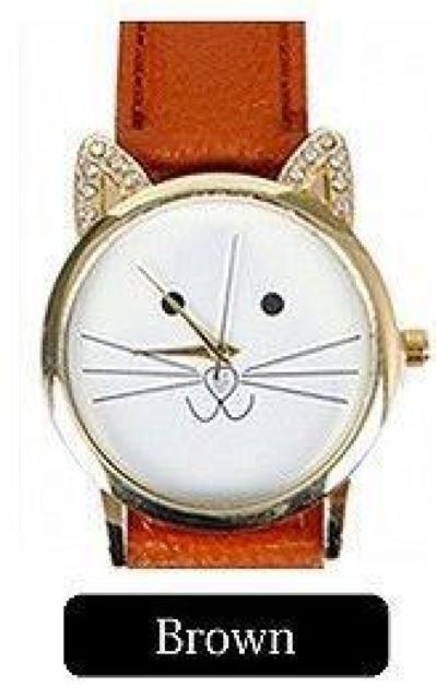 ★ラインストーン耳デザイン&猫絵腕時計PUレザーベルトBr < 女性アクセサリー/時計  ★ラインストーン耳デザイン&猫絵腕時計PUレザーベルトBr  < 女性アクセサリー/時計の