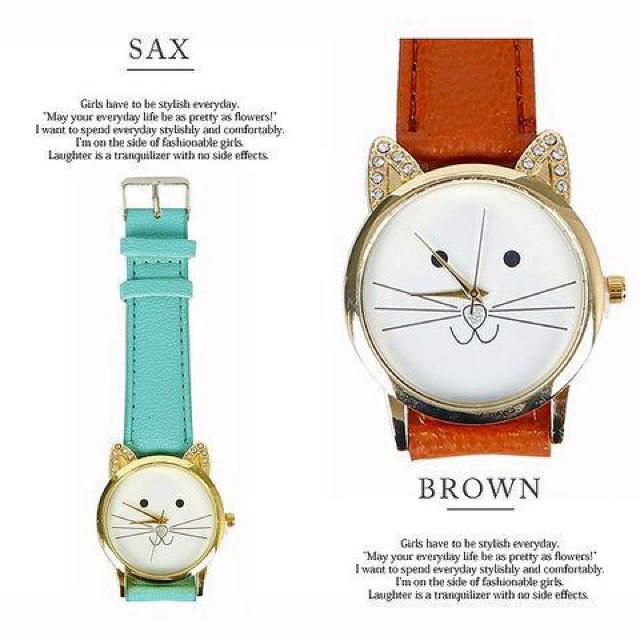 ★ラインストーン耳デザイン&猫絵腕時計PUレザーベルトBr < 女性アクセサリー/時計  ★ラインストーン耳デザイン&猫絵腕時計PUレザーベルトBr < 女性アクセサリー/時計の