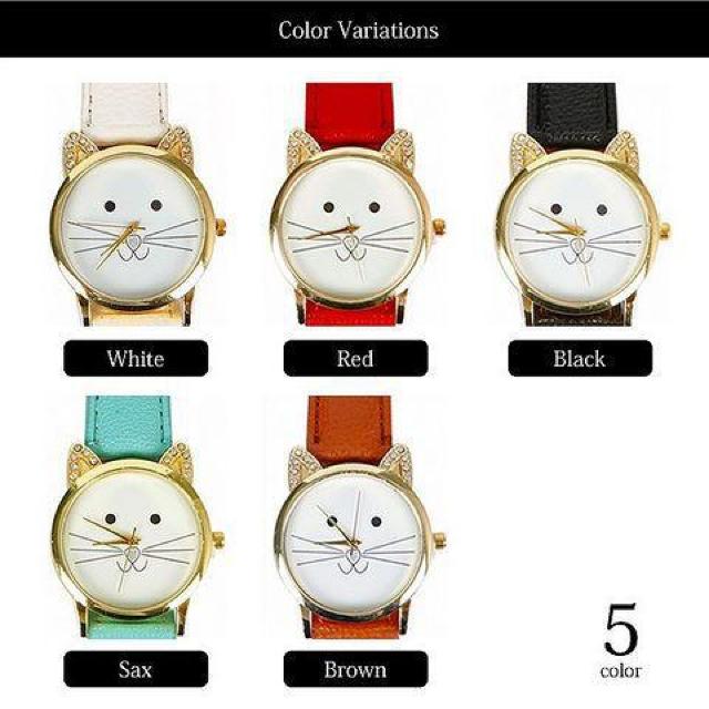 ★ラインストーン耳デザイン&猫絵腕時計PUレザーベルトBr < 女性アクセサリー/時計  ★ラインストーン耳デザイン&猫絵腕時計PUレザーベルトBr < 女性アクセサリー/時計の