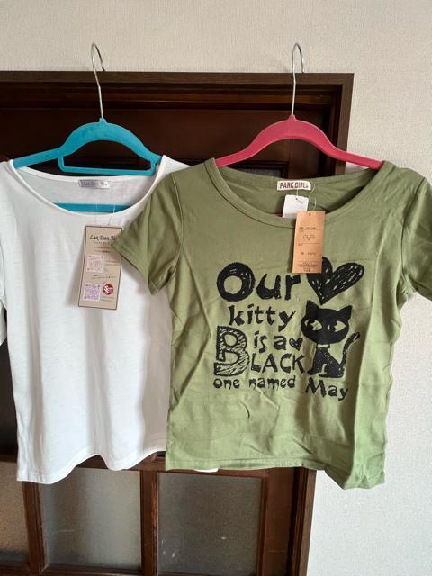 Mサイズ!2種類の!2枚セット!半袖Tシャツ!新品!(オフホワイトandカーキ系色合い) < 女性ファッション  Mサイズ!2種類の!2枚セット!半袖Tシャツ!新品!(オフホワイトandカーキ系色合い)  < 女性ファッションの