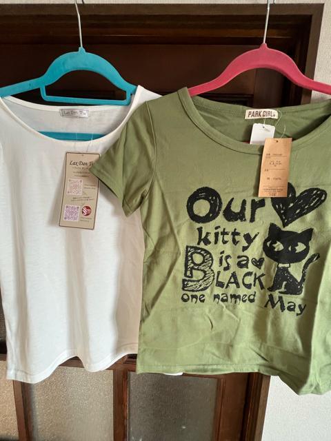 Mサイズ!2種類の!2枚セット!半袖Tシャツ!新品!(オフホワイトandカーキ系色合い) < 女性ファッション  Mサイズ!2種類の!2枚セット!半袖Tシャツ!新品!(オフホワイトandカーキ系色合い) < 女性ファッションの