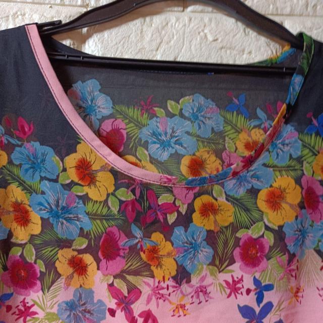 USED★美品★シフォン花柄ドルマン五分袖トップス/ピンク系 < 女性ファッション  USED★美品★シフォン花柄ドルマン五分袖トップス/ピンク系 < 女性ファッションの