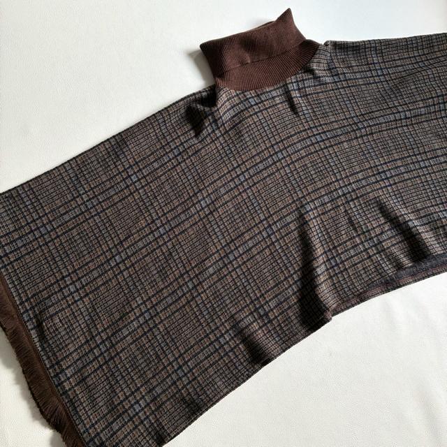 ◆美品◆モラビト◆チェックポンチョ◆アームカバー付き◆ブラウン◆ウール系◆フリー < 女性ファッション ◆美品◆モラビト◆チェックポンチョ◆アームカバー付き◆ブラウン◆ウール系◆フリー < 女性ファッションの