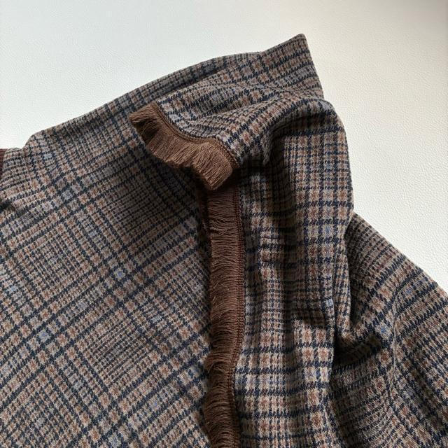 ◆美品◆モラビト◆チェックポンチョ◆アームカバー付き◆ブラウン◆ウール系◆フリー < 女性ファッション ◆美品◆モラビト◆チェックポンチョ◆アームカバー付き◆ブラウン◆ウール系◆フリー < 女性ファッションの