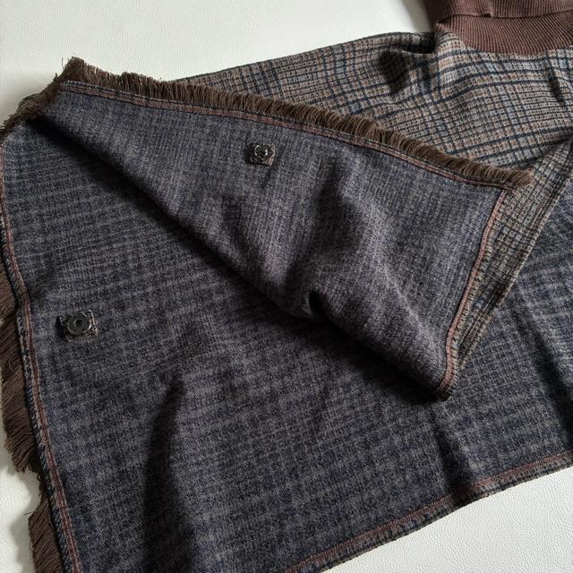 ◆美品◆モラビト◆チェックポンチョ◆アームカバー付き◆ブラウン◆ウール系◆フリー < 女性ファッション ◆美品◆モラビト◆チェックポンチョ◆アームカバー付き◆ブラウン◆ウール系◆フリー < 女性ファッションの