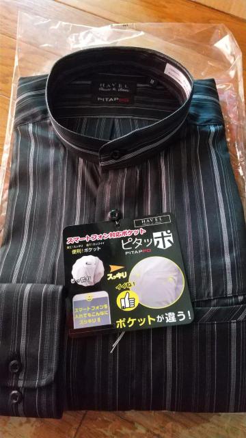 Mサイズ黒系!男キマル!バンドカラー!形態安定スマホがピッタリ入るポケット長袖シャツ < 男性ファッション  Mサイズ黒系!男キマル!バンドカラー!形態安定スマホがピッタリ入るポケット長袖シャツ < 男性ファッションの