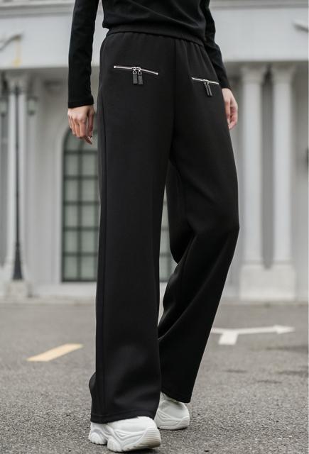 トレーナーパンツ ファスナー付きポケット ワイドパンツ ブラック 大きいサイズ < 女性ファッション トレーナーパンツ ファスナー付きポケット ワイドパンツ ブラック 大きいサイズ < 女性ファッションの