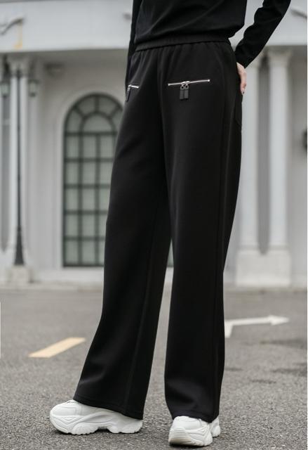 トレーナーパンツ ファスナー付きポケット ワイドパンツ ブラック 大きいサイズ < 女性ファッション トレーナーパンツ ファスナー付きポケット ワイドパンツ ブラック 大きいサイズ < 女性ファッションの