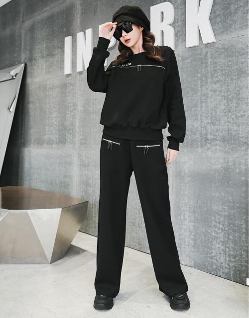 トレーナーパンツ ファスナー付きポケット ワイドパンツ ブラック 大きいサイズ < 女性ファッション トレーナーパンツ ファスナー付きポケット ワイドパンツ ブラック 大きいサイズ < 女性ファッションの