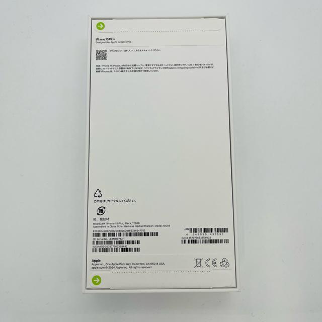 ���J�� iPhone 15 Plus 128 GB SIM�t���[ �u���b�N �{�� �� �Ɠd/AV�� 