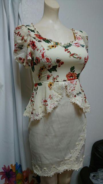 花柄ペプラム パフ袖 ナイトドレス < 女性ファッション  花柄ペプラム パフ袖 ナイトドレス  < 女性ファッションの