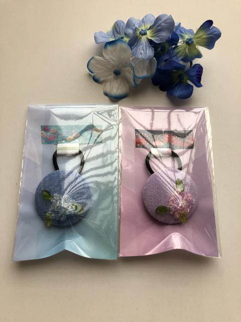 ハンドメイド ヘアゴム くるみボタン 紫陽花ふたつセット♪ < 女性ファッション  ハンドメイド ヘアゴム くるみボタン 紫陽花ふたつセット♪  < 女性ファッションの