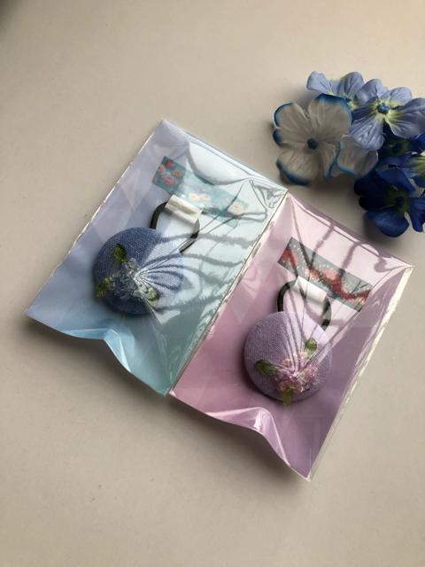 ハンドメイド ヘアゴム くるみボタン 紫陽花ふたつセット♪ < 女性ファッション  ハンドメイド ヘアゴム くるみボタン 紫陽花ふたつセット♪ < 女性ファッションの