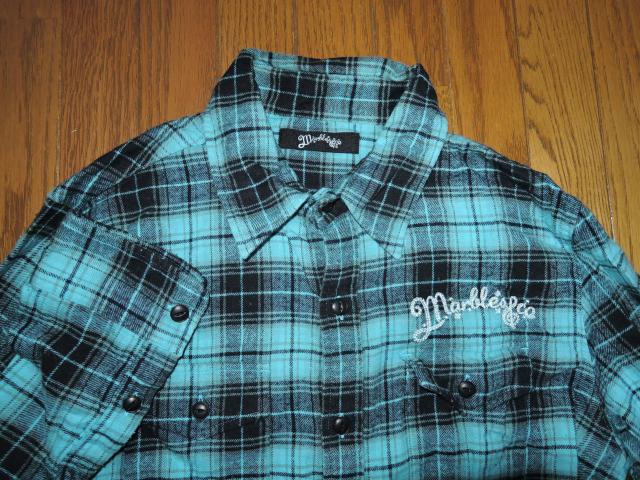 MARBLES マーブルズ チェックシャツ S 青黒系 特殊加工 長袖シャツ TMT < ブランド  MARBLES マーブルズ チェックシャツ S 青黒系 特殊加工 長袖シャツ TMT < ブランドの