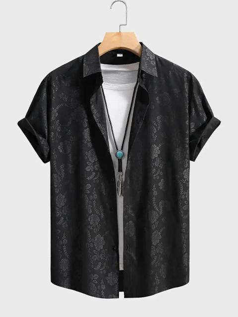 超お買い得1190円★メンズサマーフローラルプリント半袖シャツ ブラックにホワイトフローラル USAサイズS(日本サイズL相当) < 男性ファッション  超お買い得1190円★メンズサマーフローラルプリント半袖シャツ ブラックにホワイトフローラル USAサイズS(日本サイズL相当)  < 男性ファッションの