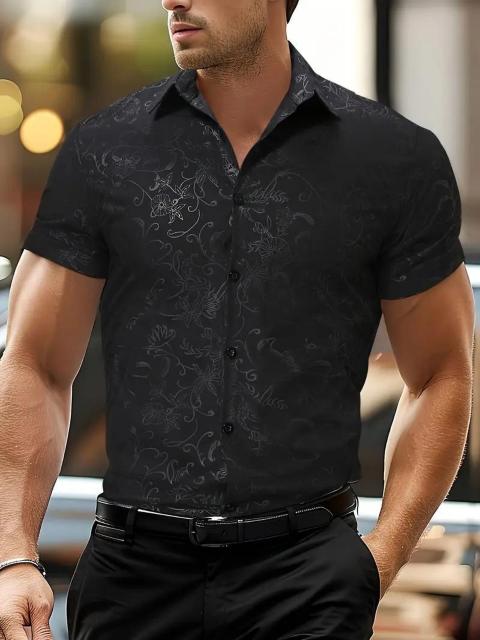 超お買い得1190円★メンズサマーフローラルプリント半袖シャツ ブラックにホワイトフローラル USAサイズS(日本サイズL相当) < 男性ファッション  超お買い得1190円★メンズサマーフローラルプリント半袖シャツ ブラックにホワイトフローラル USAサイズS(日本サイズL相当) < 男性ファッションの