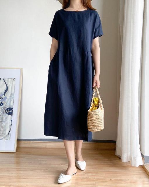 レディース ワンピース ロング丈 ナチュラル 無地 体型カバー 半袖 L < 女性ファッション レディース ワンピース ロング丈 ナチュラル 無地 体型カバー 半袖 L < 女性ファッションの