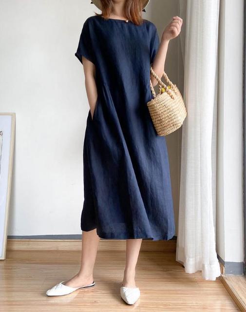 レディース ワンピース ロング丈 ナチュラル 無地 体型カバー 半袖 L < 女性ファッション レディース ワンピース ロング丈 ナチュラル 無地 体型カバー 半袖 L < 女性ファッションの