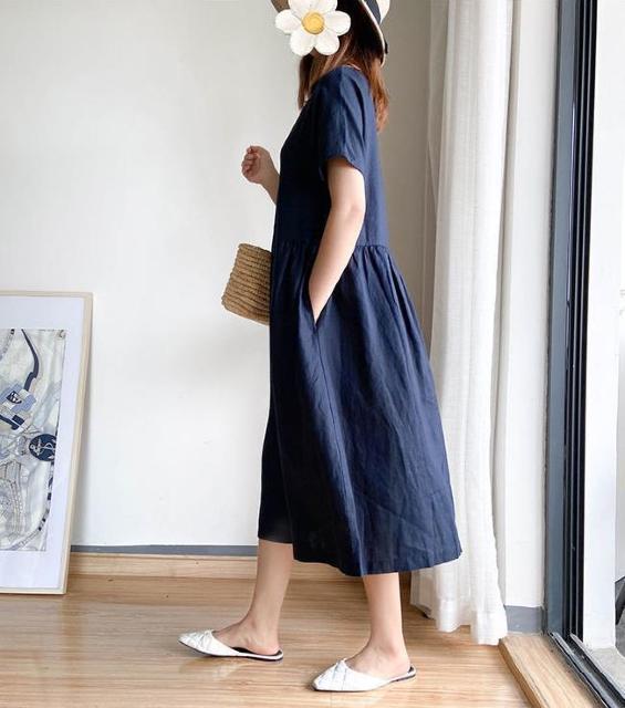 レディース ワンピース ロング丈 ナチュラル 無地 体型カバー 半袖 L < 女性ファッション レディース ワンピース ロング丈 ナチュラル 無地 体型カバー 半袖 L < 女性ファッションの