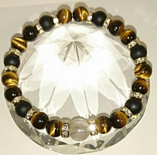 金運☆プラチナルチル&タイガーアイ&フロストオニキス☆ブレス☆18p < 男性アクセサリー/時計  金運☆プラチナルチル&タイガーアイ&フロストオニキス☆ブレス☆18p  < 男性アクセサリー/時計の