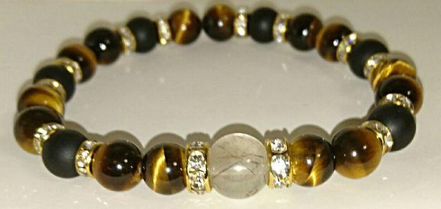 金運☆プラチナルチル&タイガーアイ&フロストオニキス☆ブレス☆18p < 男性アクセサリー/時計  金運☆プラチナルチル&タイガーアイ&フロストオニキス☆ブレス☆18p < 男性アクセサリー/時計の