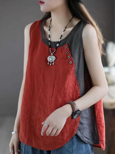 超お買い得1390円★ ボタンデタイル、夏用のルーズフィット、通気性とスタイリッシュ、レディースタンクトップ 日本サイズM 赤 < 女性ファッション  超お買い得1390円★ ボタンデタイル、夏用のルーズフィット、通気性とスタイリッシュ、レディースタンクトップ 日本サイズM 赤 < 女性ファッションの