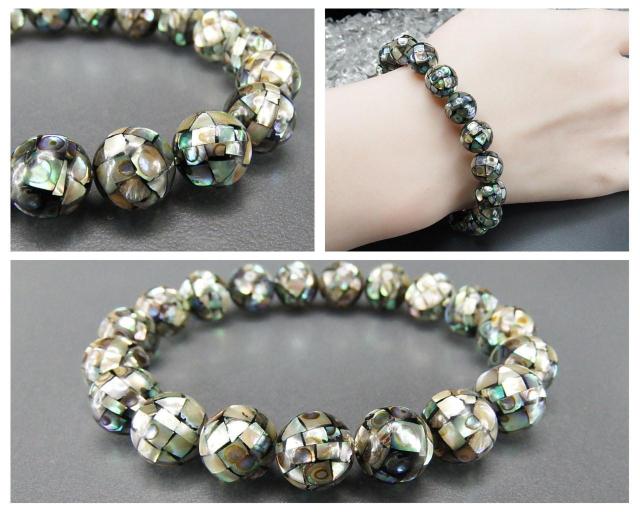 希少一点物手作りアバロンシェルボール約10mmブレスレット数珠 < 女性アクセサリー/時計 希少一点物手作りアバロンシェルボール約10mmブレスレット数珠 < 女性アクセサリー/時計の